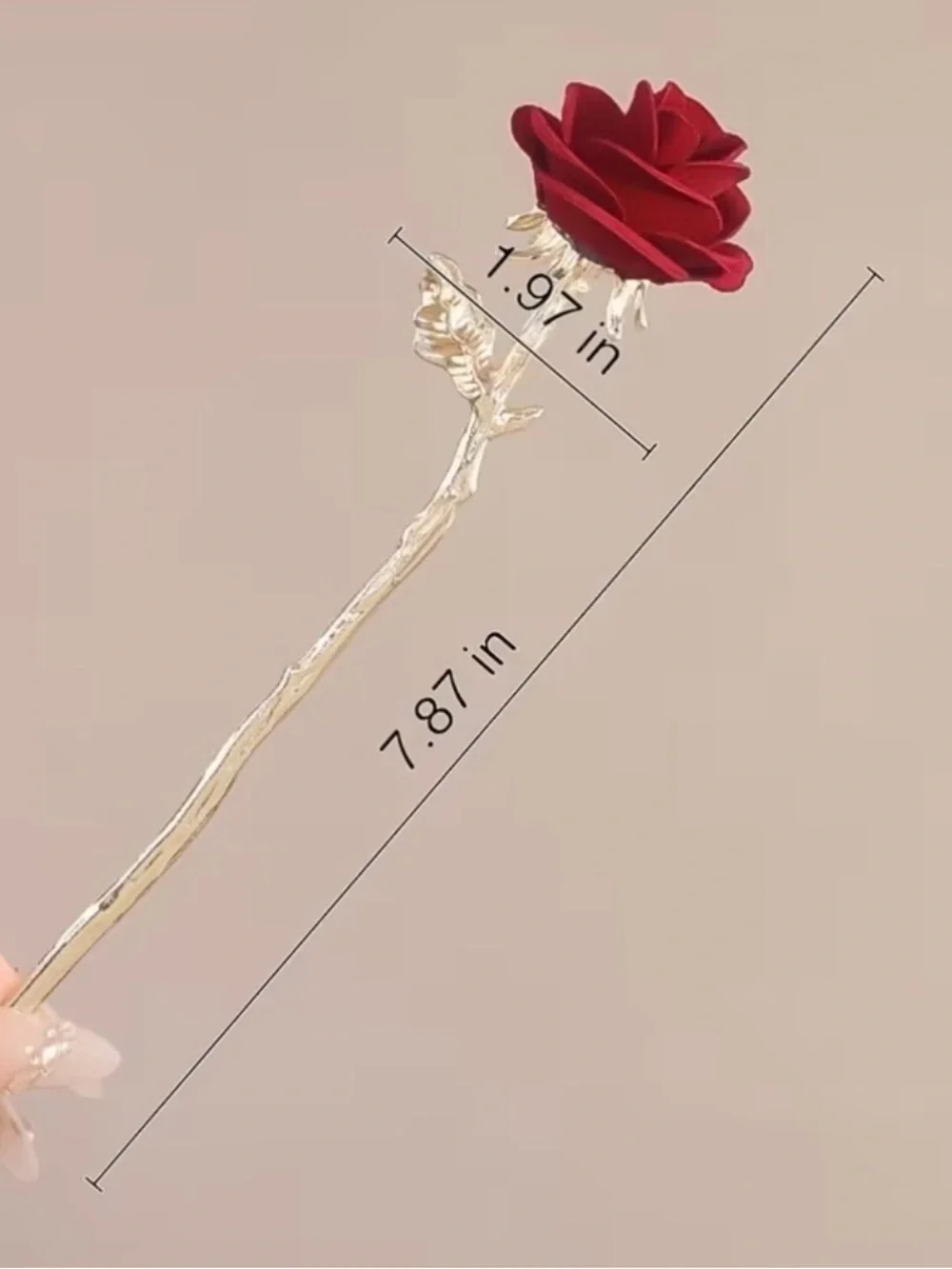 Gold Leaf Hair Pin with Red Velvet Rose Accent